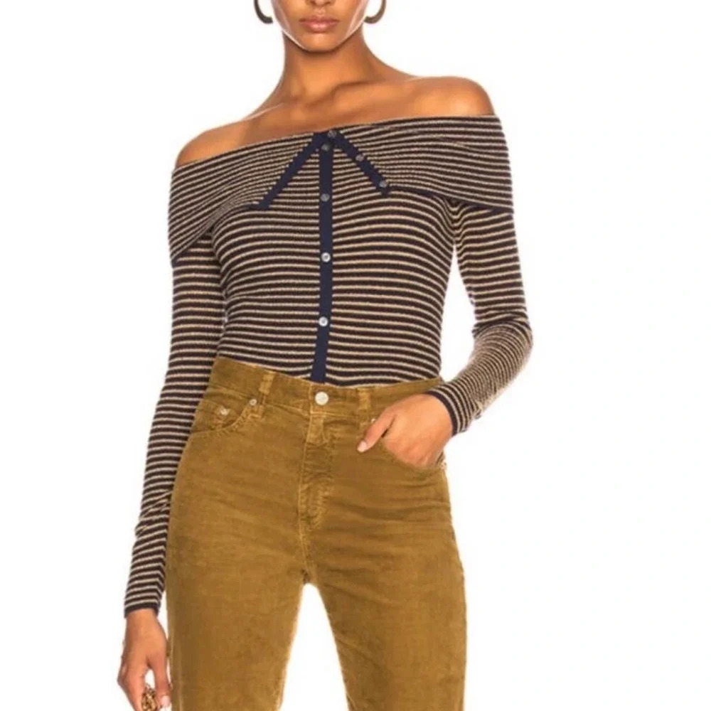NEW Frame Denim Women Size Medium Knit off the Shoulder Cardigan Sweater